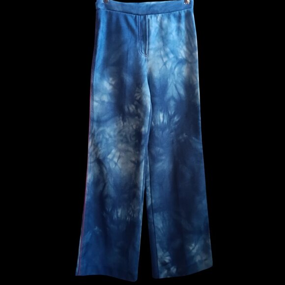 28x32 Vintage Women's Pants Bellbottom 70's Sears Blue Tie-Dye Flared Stretch - Picture 1 of 7